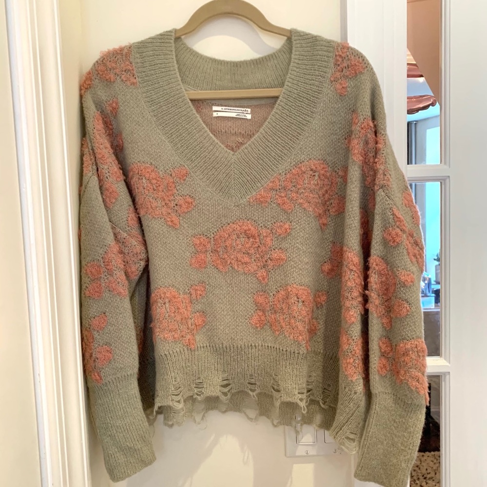 NWOT Anthropologie Floral Vneck Sweater